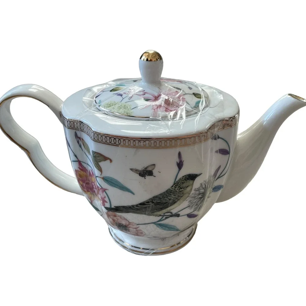Grace Teaware Fine Porcelain Teapot Very Elegant Floral & Birds 6.5